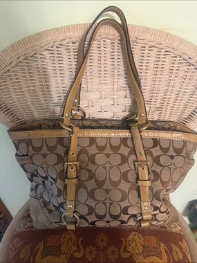 Coach Tan and Brown Signature Canvas Tote